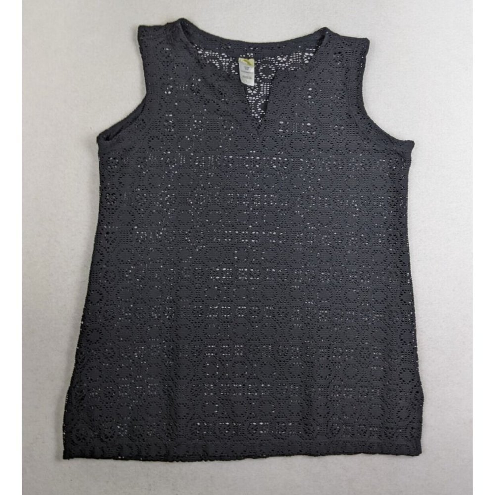 ISLANDER - WOMEN'S BLACK SHEER LACE TANK TOP TUNIC - SIZE L